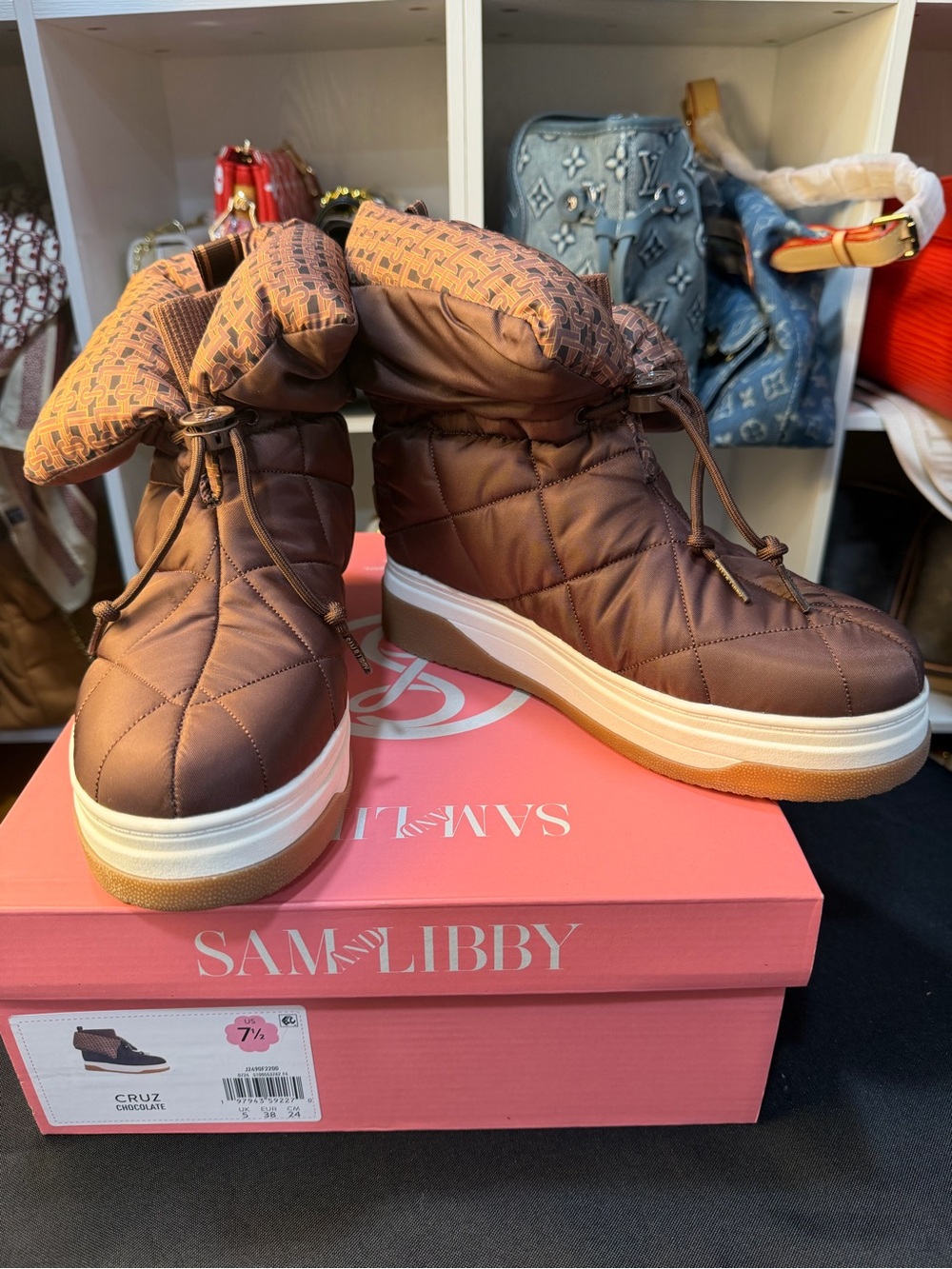 Sam & Libby Quilted Brown Insulated Lace-Toggle Winter Boots **New**